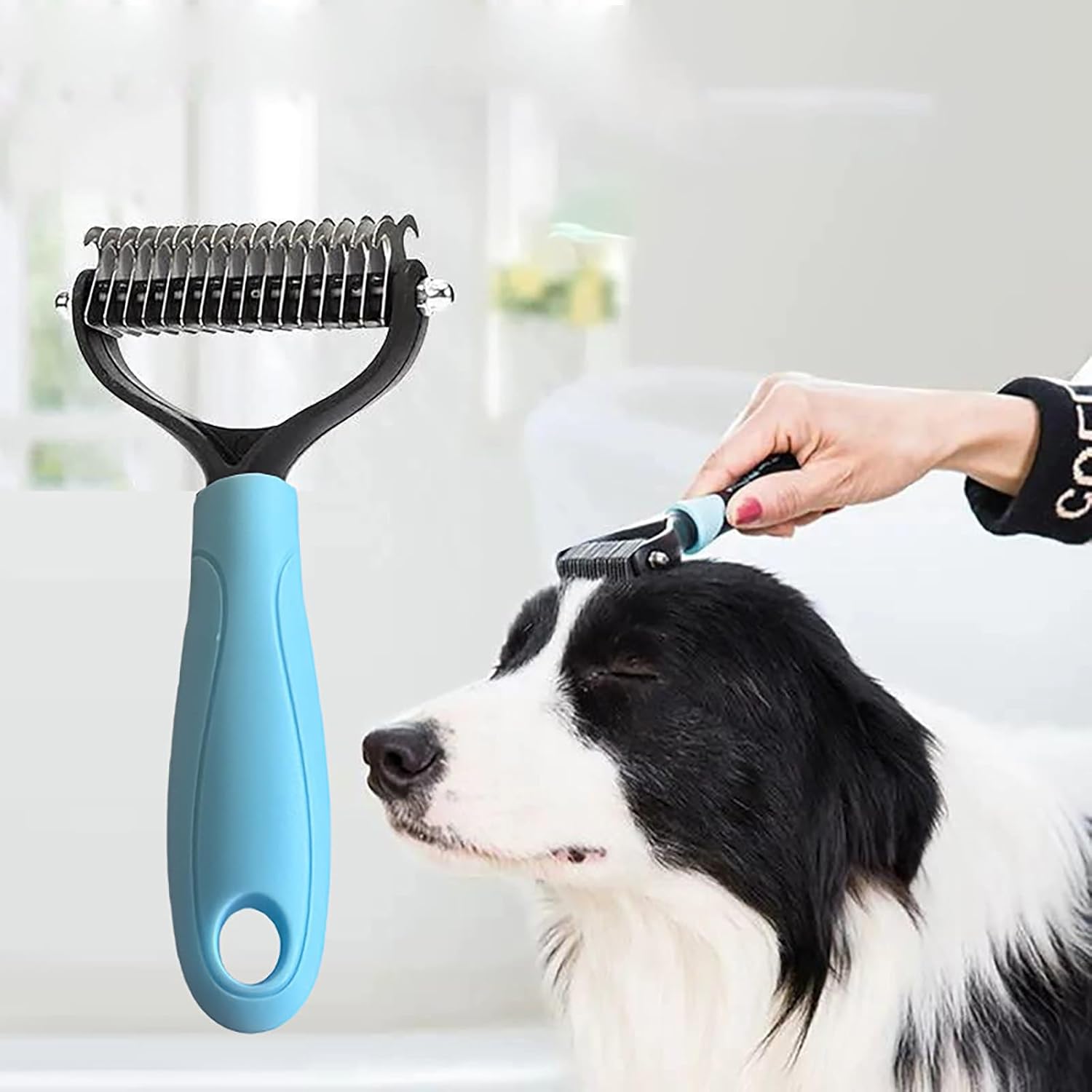 Pet Combs Professional Pet Deshedding Brush 2 Sided Dematting Dog Comb Cat Brush Rake Puppy Grooming Tools Undercoat Shedding Flying Hair(Blue and Pink),Summervibes