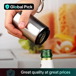 Premium Magnetic Bottle Opener-AutomaticPush-DownStainless Steel Beer Opener with CapCatcher, No-Slip Gripfor Kitchen, Home Bar &Commercial Use