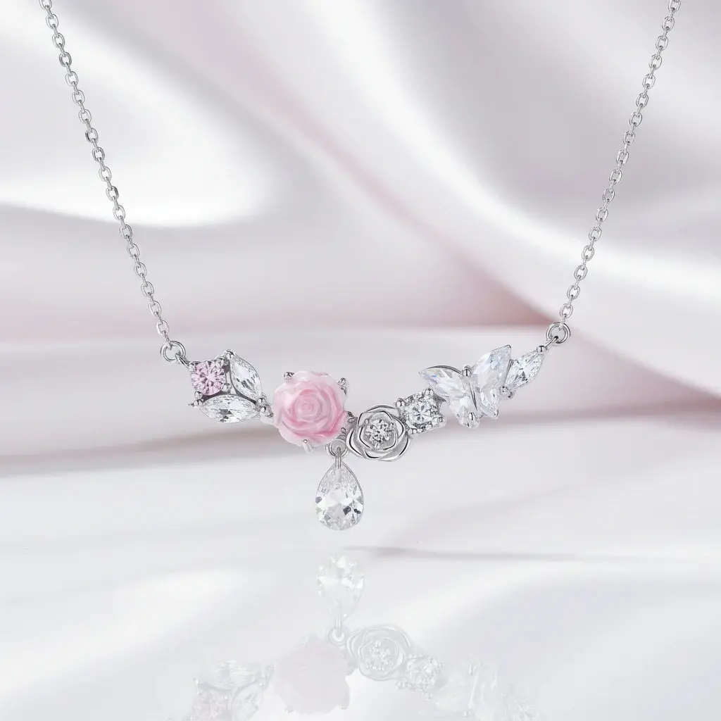 Diamond Option Necklace with Flower & Butterfly