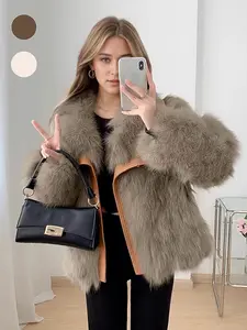 Women's Faux Fox Fur Coat, Korean Style Large Lapel Loose Fit Warm Short Jacket, Fall Winter Fashion Outerwear