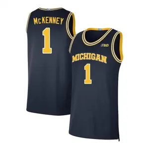 Navy #1 McKenney Michigan Style Basketball Jersey, College Basketball Tank Top, Breathable Mesh Athletic Shirt, Game Day Fan Apparel Gift