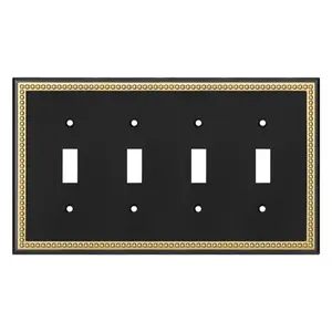 Harmon Black and Brushed Gold Quad Toggle Decorative Switchplate Cover