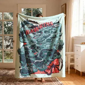 Hawkins Town Map Flannel Blanket, Large Size, Soft Lightweight Warm, Perfect for Bed Sofa Office Camping Travel, Christmas Winter Gift