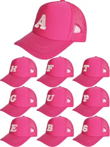 Breathable Hot Pink Embroidered Letter Trucker Cap, UV-Protective Mesh Baseball Cap for Outdoor Activities, Sun Protection Hat for Daily Outings