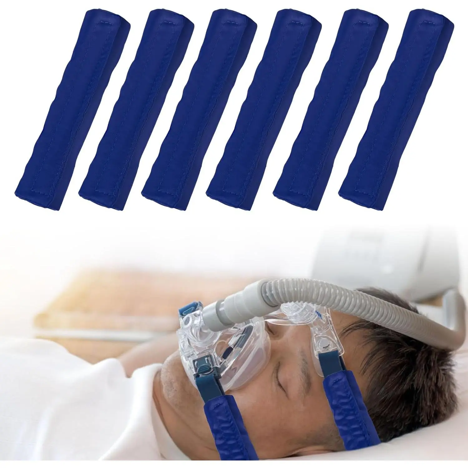 6 Pack Satin CPAP Strap Covers Soft, CPAP Headgear Strap Covers, Comfortable CPAP Supplies Silk CPAP Strap Covers, Universal and Breathable CPAP Mask Cushions for Reducing Red Marks (Dark Blue)