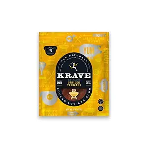KRAVE All Natural Pork Jerky, Grilled Teriyaki - Protein Packed Snacks Roasted for Maximum Flavor - Premium Tender Meat Cuts - Gluten Free - 2.7 Ounce