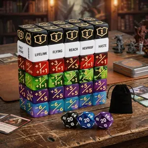 63 Pieces MTG Dice Counters Bulk Ability Keywords Tokens Shield Life Counter 6-Sided Dice Set for Magic The Gathering TCG Cards Gaming Accessories
