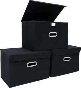 3-Pack Foldable Fabric Storage Bins with Lids and Covers, Household Organizer Boxes for Clothes, Closet, Room, Shelf