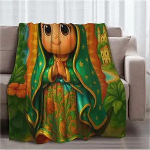 Cartoon Holy Lady Blanket for Kids Cozy Soft Flannel Throw Cute Heavenly Mother Illustration Perfect Birthday Christmas Easter Gift for Bed Sofa Living Room Children Faith Learning Decor