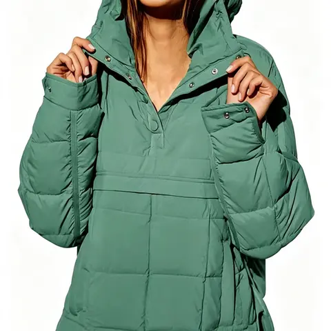 Women’s Hooded Pullover Puffer Jacket – Quilted Polyester Fiberfill Cotton-Padded Winter Coat, Relaxed Fit,sohochic