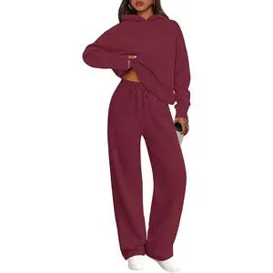 Women's 2 Piece Outfits Fall Sweatsuits Oversized Hoodies Wide Leg Sweatpants Tracksuits Lounge Matching Sets