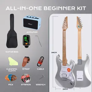 Bullfighter MS100S Electric Guitar Beginner Kit – 39 Inch Solid Body Lightning Blue, Full Starter Set with Gig Bag, Strap, Tremolo Arm, Cable & Picks – Perfect for Adults & Beginners