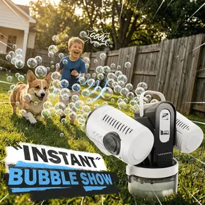 Double Head Remote Control Bubble Machine, RGB Atmosphere Light, Rechargeable Long Lasting, 360° Auto Rotation, Party Essential Gift