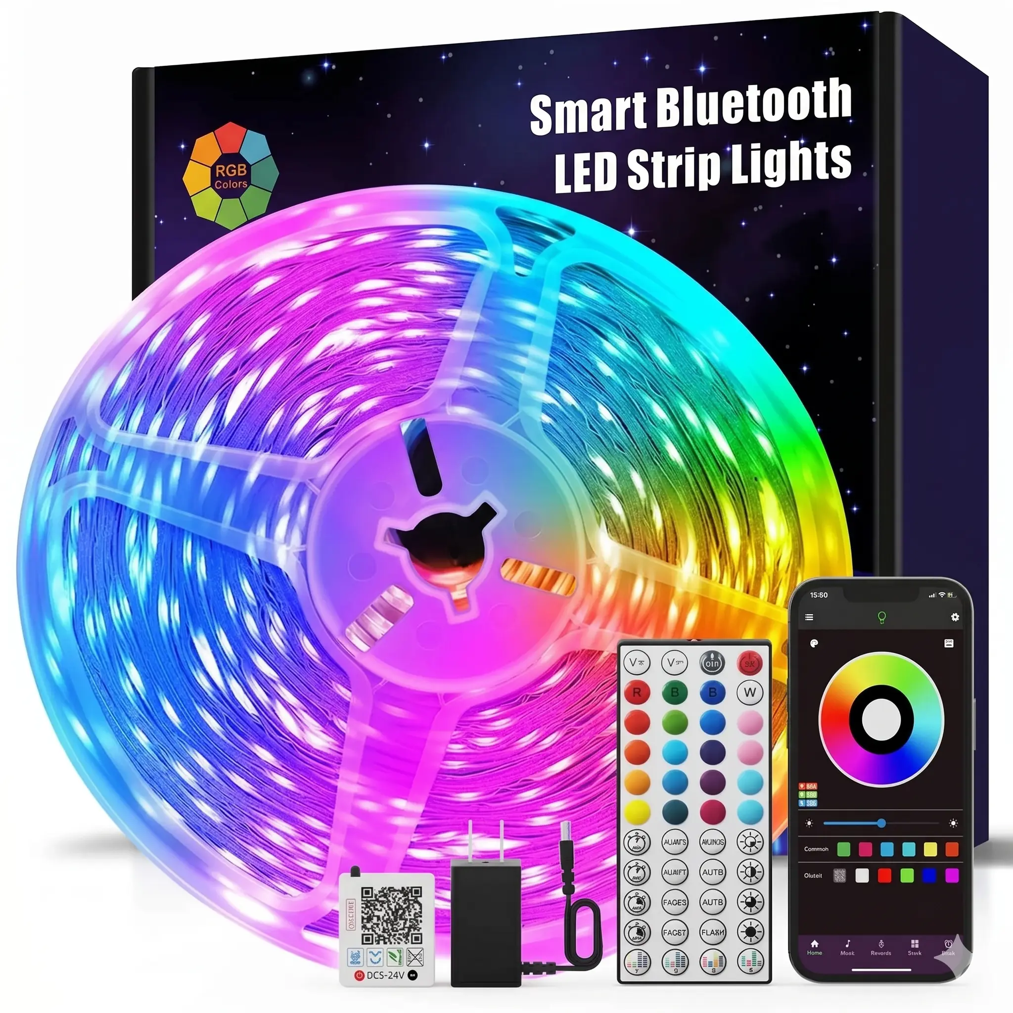200FT 100FT 50FT Smart Led Strip Lights RGB Color Changing Time Setting Music Sync Strip Lights with both App and Remote Control for Bedroom Indoor Lighting, for Christmas Gifts