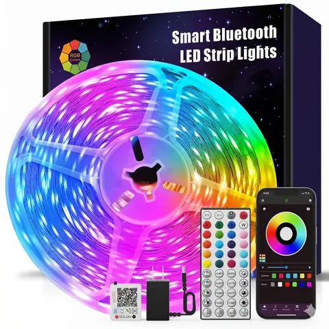 200FT 100FT 50FT Smart Led Strip Lights RGB Color Changing Time Setting Music Sync Strip Lights with both App and Remote Control for Bedroom Indoor Lighting, for Christmas Gifts