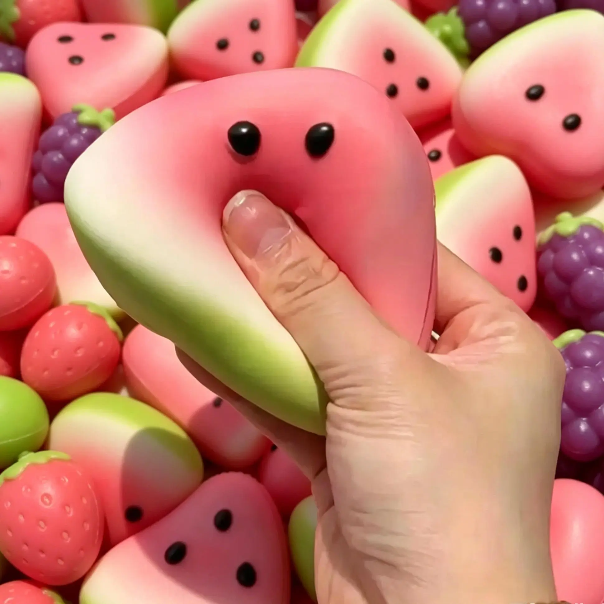 Festive Pink & Green Watermelon Squeeze Toy Cute Squishies - Soft, Playful Texture, For Kids' Parties & Classroom Rewards, Christmas Halloween Thanksgiving Easter Eid Gift, Party Toy