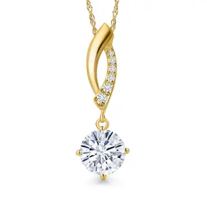Gem Stone King 10K Yellow Gold 6.5MM Gemstone Birthstone and G/H Lab Grown Diamond Pendant with 18 Inch Chain