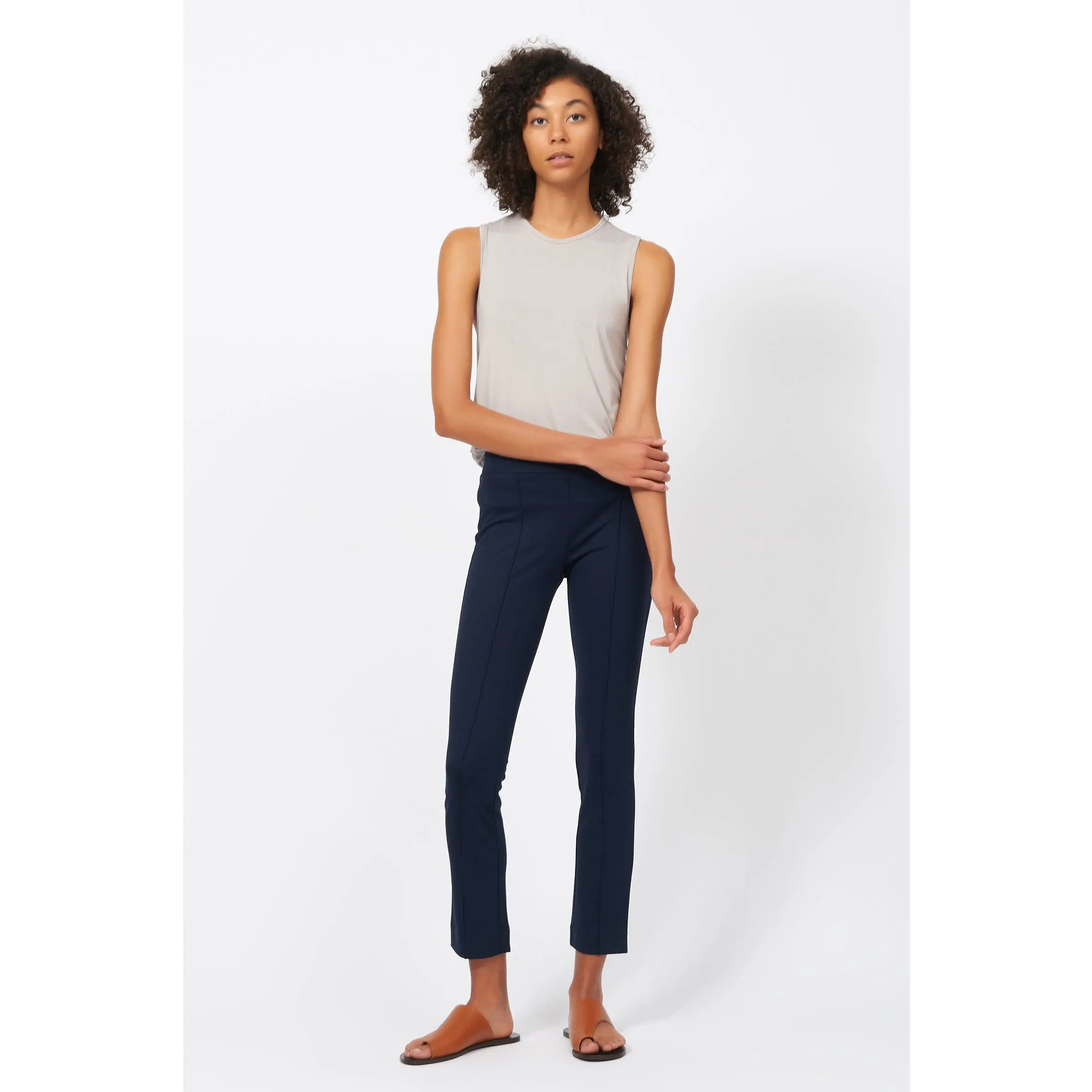 Pintuck Ponte Ankle Pant - Navy
