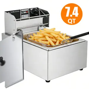 SOKANY 2000W Electric Deep Fryer with Basket, 7.4QT Stainless Steel, Temperature Control, Removable Lid, Easy Clean, Ideal for TikTok Viral Fried Food xl capacity french fry