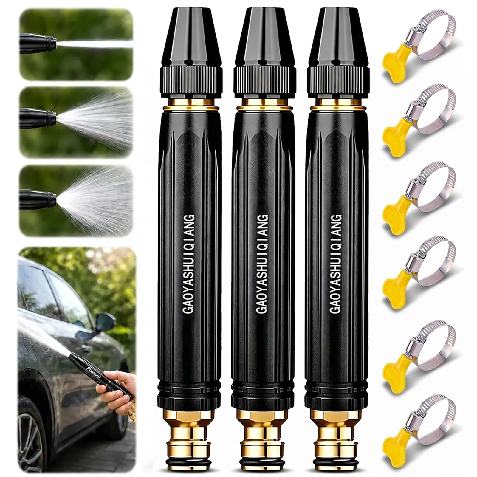 Home High-Pressure Car Wash Water Gun with Booster Nozzle, Car Wash Water Gun Garden Hose Sprayer, 3 Adjustable Spray Patterns, for Watering Plants, Vegetables, Car Washing