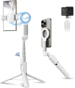 Phone Tripod Selfie Stick, 40.9" Extendable Cell Phone Tripod Stand for  16 15 14 13 12 MagSafe Phone Case with Phone Clamp &  Remote for Selfie Vlogging Video Recording-White