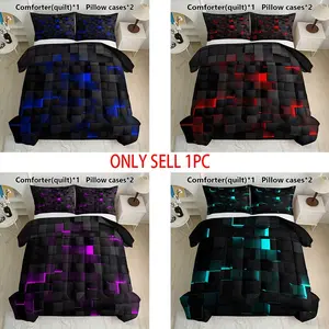 Geometric Plaid Quilt Set (1 Quilt + 2 Pillowcases), U-Shaped Stitching, Breathable Soft Cotton, All-Season Use