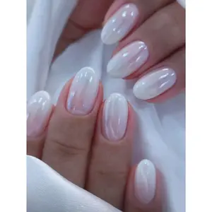 24pcs Soft Pink & White Gradient Glitter Press-On Nails – Chic & Sophisticated Design