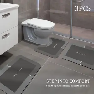 3 Piece Set Soft Diatom Mud Absorbent Floor Mat Bathroom Mat Toilet Door Mat Non Slip Quick Dry Rug Home Living Room Bedroom Decor