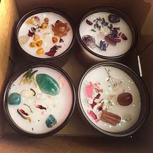 4 pack Votive candles with crystals and botanical herbs