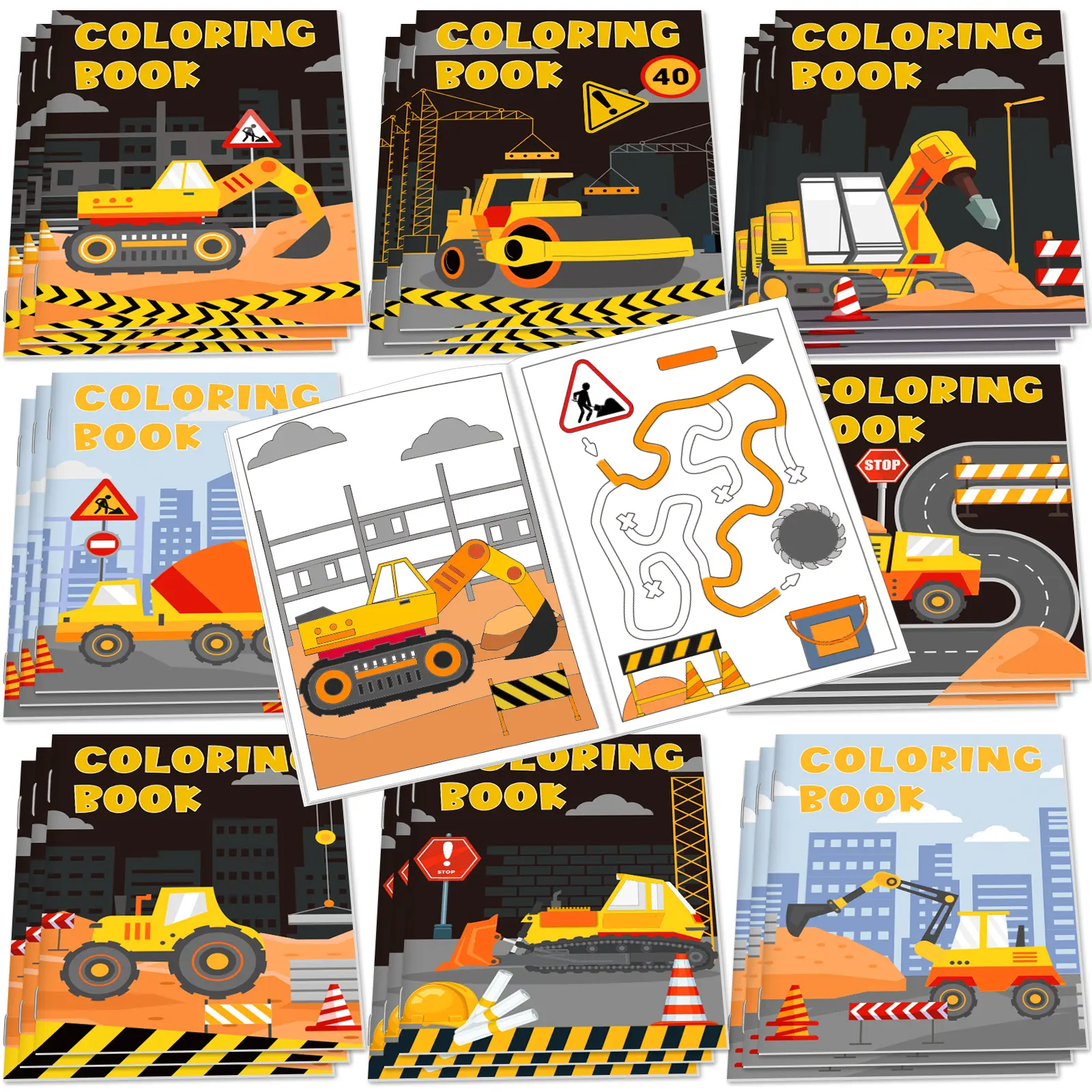 24 Pack Construction Trucks Coloring Pad Bulk Construction Birthday Party Favors Small Coloring Art Sets For Kids Including Dump Trucks Diggers Cranes Tractors For Home School Activity Supplies, Perfect for Valentines Gift, Halloween and Christmas Gift