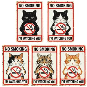 8×12 in Aluminium No Smoking Funny Cat Wall Sign, "NO SMOKING I'M WATCHING YOU" Retro Home Decor Gift for Cat Lovers (Bedroom Use)