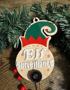 Elf Cam Wood and Acrylic Elf Surveillance Ornament Elf Cam Festive Decor
