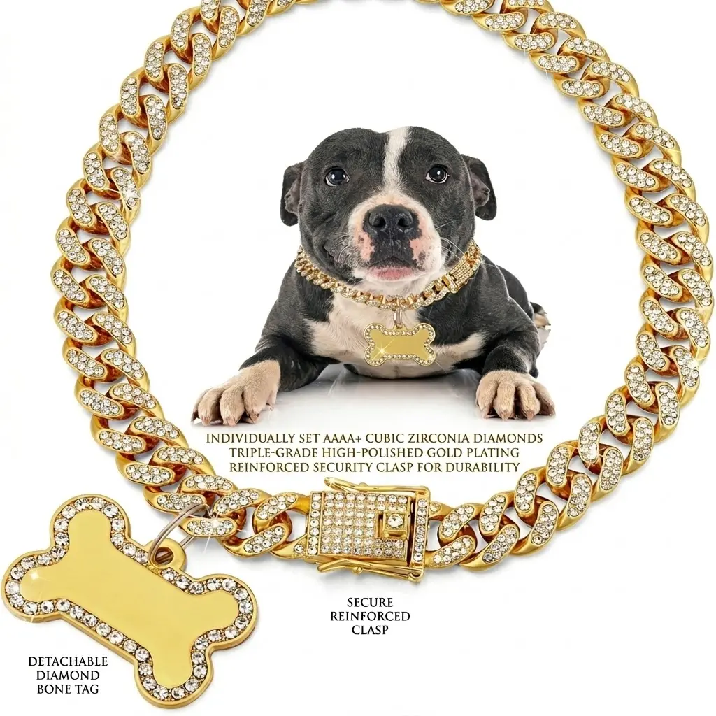 Sparkling Rhinestone Dog Chain Necklace, Multi-Size Pet Jewelry with Sturdy Secure Clasp, All-Seasons Pet Fashion Accessory for Daily Styling #GLOBALPICKS
