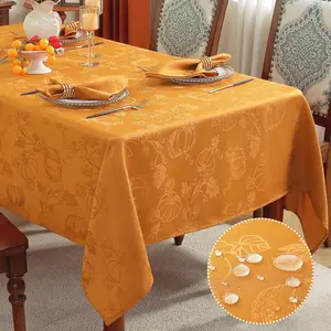 Fall Tablecloths for Rectangle Tables, Jacquard Thanksgiving Table Cloth with Pumpkins and Vines, Stain Resistant Table Cover for Harvest, Dining, Party Decor (Rectangle, 60" x 102", )