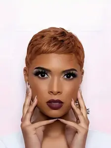 Short Pixie Cut Human Hair Wigs for Women, Light Glueless Non-Lace Wig, #30 Color for Natural Look, Easy to Wear
