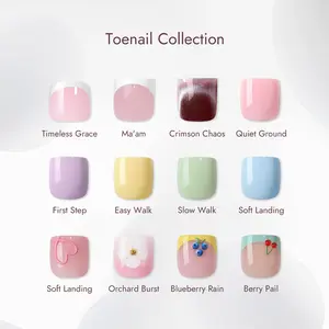 BTArtbox Press On Toenails - Square & Squoval Toe Nail Press Ons with Glue for Women, Semi-Transparent French Tip Fake Toe Nail Tips in 15 Sizes - 30 Toenails Kit