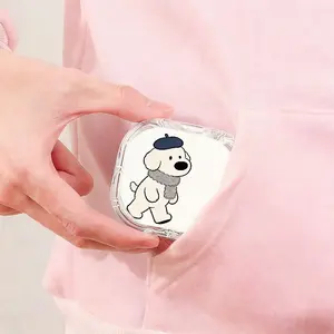 White Puppy with Navy Beret Grey Scarf Printed Braces Box, Ins Style Denture Box, Outdoor Portable Orthodontic Retainer Storage Case, Drop-Resistant Scratch-Resistant Invisible Braces Storage Box