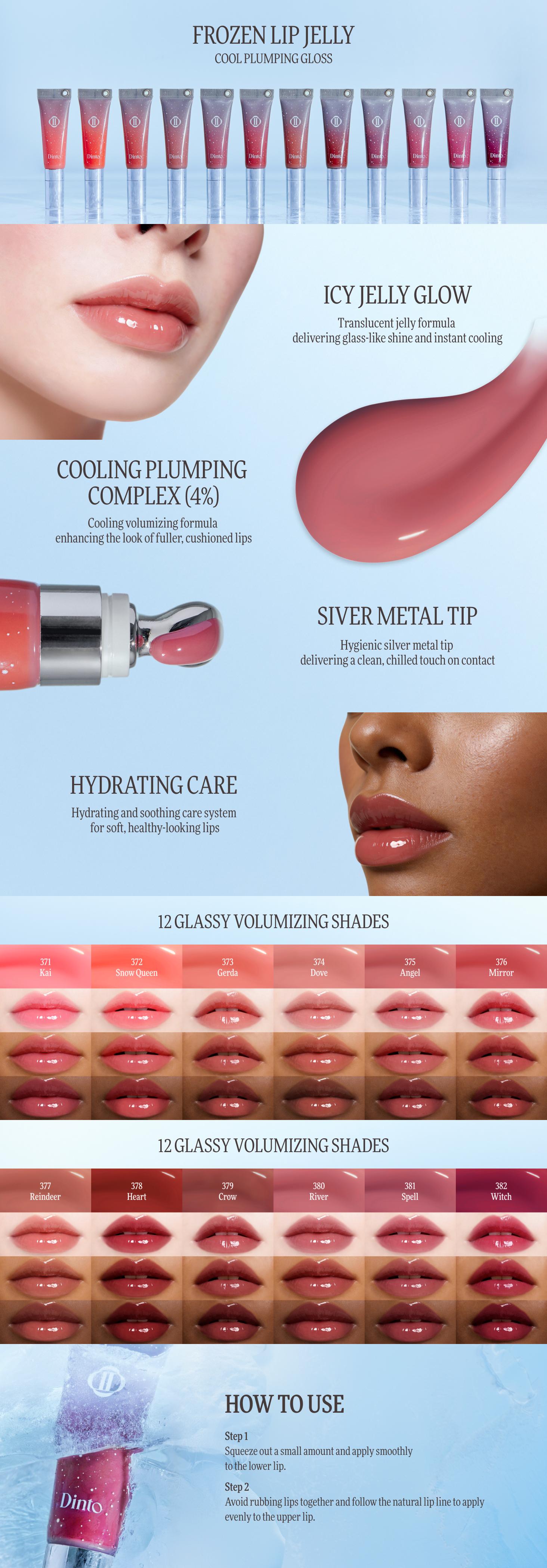 [Dinto Official Shop] Frozen Lip Jelly 9.6 g / 0.34 oz. – Extreme Gloss, Plumping, Volumizing, Hydrating, Non-sticky Wear, Mirror-like Shine, Tinted Lip Oil, Vegan, K-beauty Lip Makeup