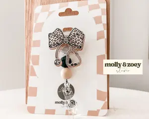 Leopard Bow Badge Reel, Nurse Stethoscope ID Holder, Cute Retractable Clip, Medical Accessory Gift, Work Card badgereel, Gift for Nurse