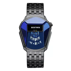 Men's Future Quartz Watch - Futuristic Alien Functional Design, Innovative Wheel-Dial Digital Time Display, Non-Traditional Snake Head-Shield Alien Geometric Case, Future Quartz Watches