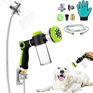 Dog Washing Hose Attachment with 3-Way Diverter and 6.56FT Shower Hose, 8-in-1 Water Nozzle Soap Sprayer for Pet Bathing Gardening, Pet Grooming Glove