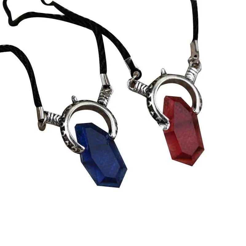 C9GF Trendy Dmc Devil May Cry 5 Dante Pendant Necklace Red Blue Gem Cosplay Necklaces Long Rope Chain Vintage Gifts for Men