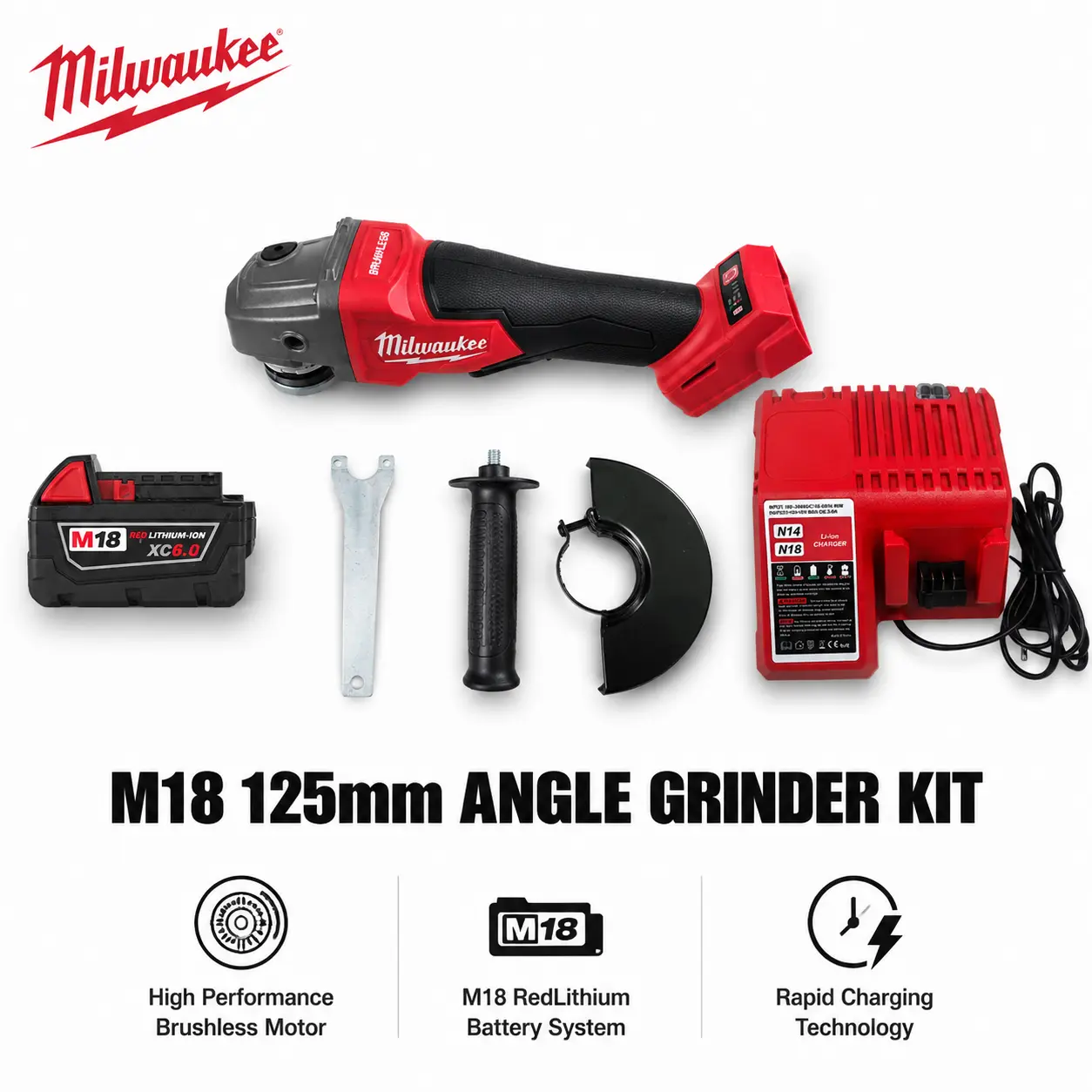 Milwaukee M18 5 Inch Cordless Angle Grinder Kit with XC6.0 Battery for Heavy Metal Cutting, Brushless Power Tool Features 9000 RPM Speed Matrix Designed for Smooth Steel Weld Grinding Work
