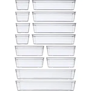 14 count Clear Plastic Drawer Organizer Tray for Makeup, Kitchen Utensils, Jewelries and Gadgets