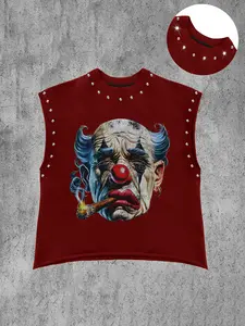Men's Sleeveless Fitted Vest with Clown Graphic Print and Studs, Casual Daily Wear, Rock Concert, Street Style, All-Season Men's Clothing, Tank Tops