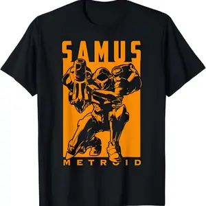 Metroid Samus Returns Warrior Pose, Metroid Merch, Video Games Shirt - Retro Gaming Tees for Gamers- Vintage Graphic Tee -  Unisex Menswear & Womenswear - Streetwear Tops - Casual Cotton Crewneck Shortsleeve Tshirt