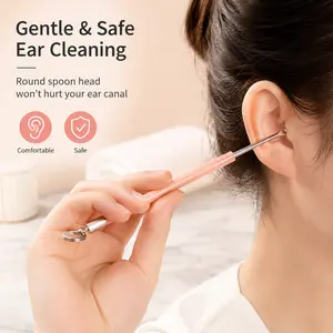 1 Piece Ear Pick, Stainless Steel with Non-slip PVC Handle, Smooth Rounded Tip, Portable Key Ring for Daily Ear Wax Cleaning