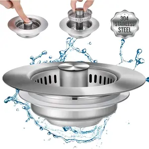 Upgraded 3 in 1 Kitchen Sink Drain Strainer - Stainless Steel Sink Stopper, Anti-Clogging Sink  Catcher Basket, Fast Drainage Odor Filter Sink Plug for  Standard 3 1/2 inch Drain (-1Pack)