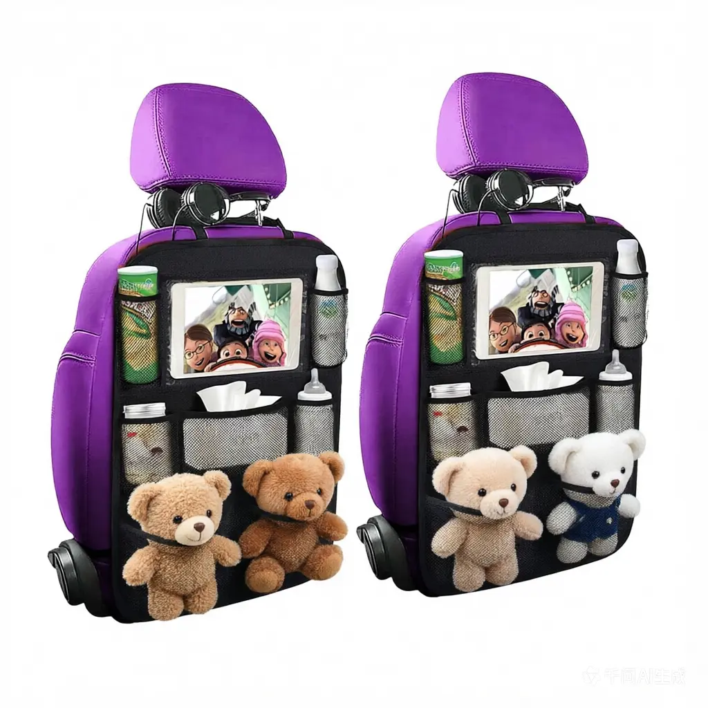 2-Pack Car Backseat Organizer, Waterproof Cars Accessories, 11" Tablet Holder for Kids Road Trips, Underseat Organizer Stowing & Tidying, Car Interior Gadget