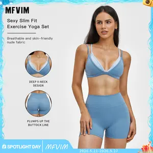 MFVIM women’s faux two-piece sports set featuring a bra top and high-waisted shorts—a casual, breathable, comfortable, seamless two-piece suitable for yoga, the gym, and running; women’s all-season activewear.